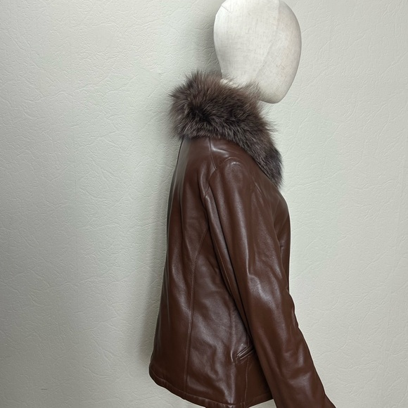 NWT Marvin Richard Brown Fur Leather Coat W/ Leopard Print Lining - Small - Picture 4 of 10